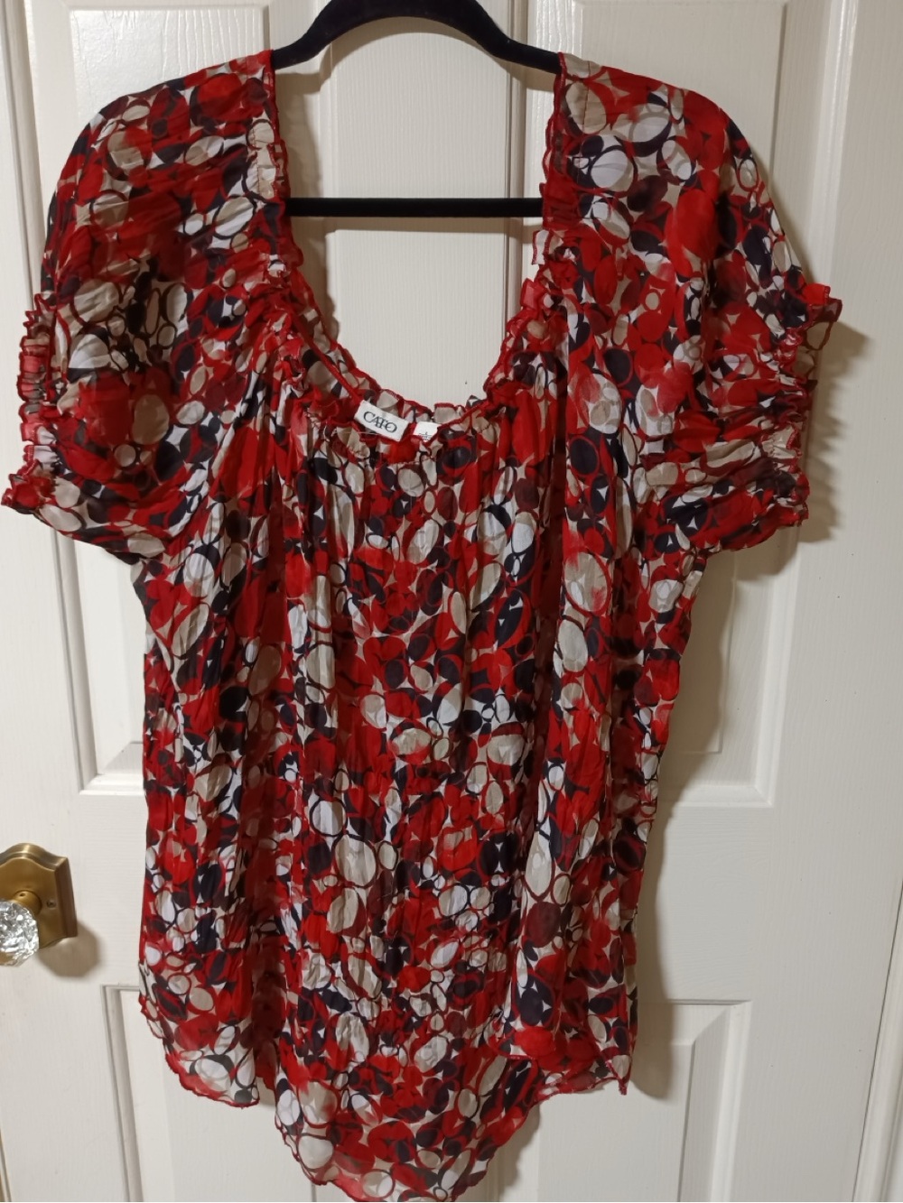 Cato Red White and Black Printed Scoop-Neck Blouse